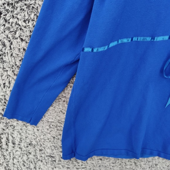 Lane Bryant Womens Cardigan Faux Layered Coquette 26/28 Blue Smocked Ribbon Tie - Picture 9 of 16